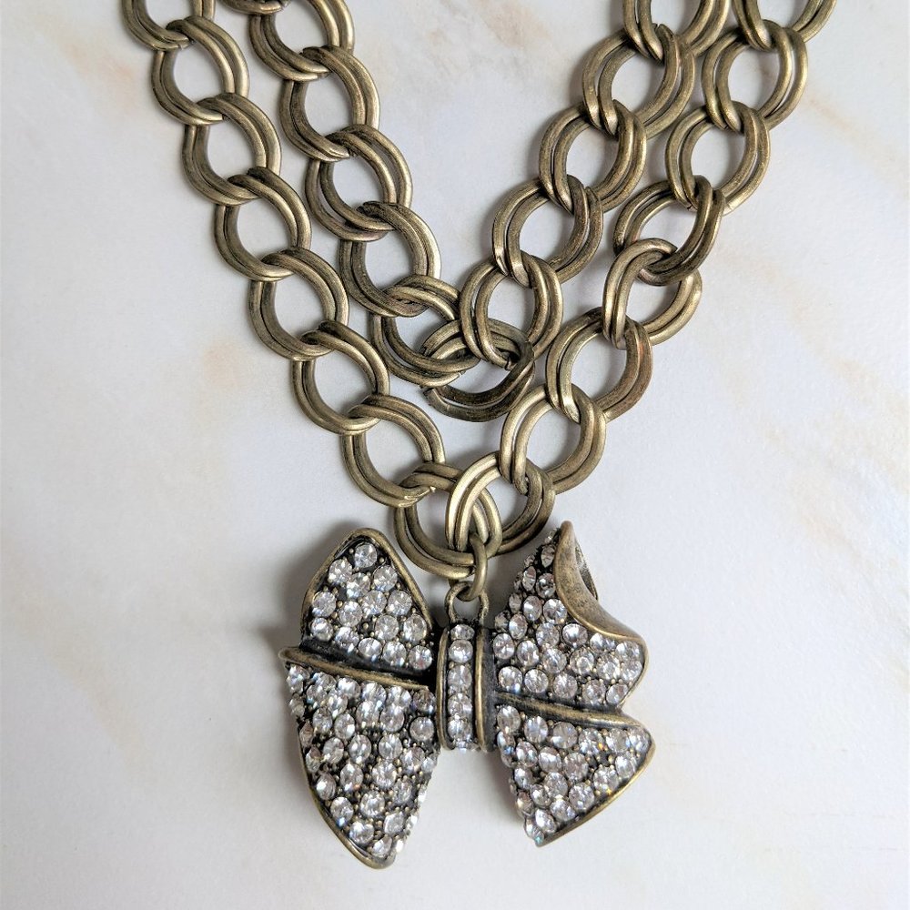 NEW Cookie Lee Crystal Rhinestone Bow Necklace